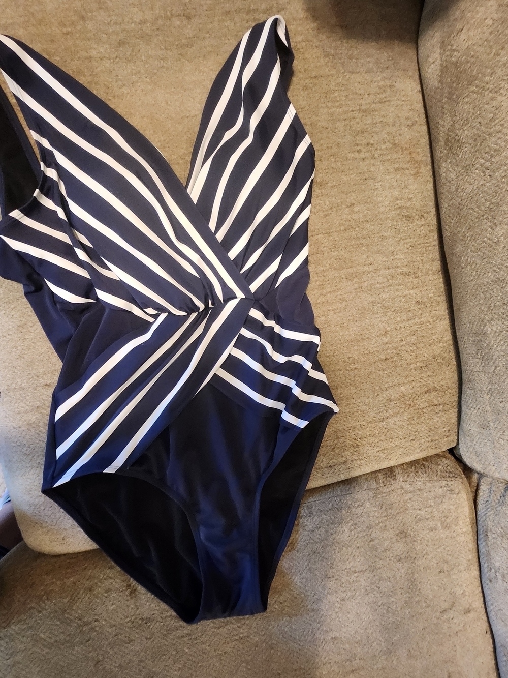 Navy and White Striped One-Piece Swimsuit